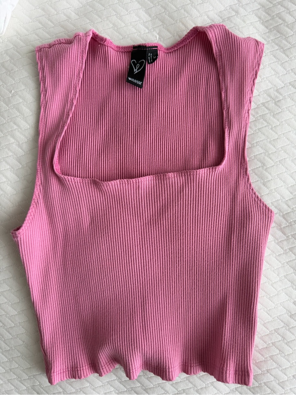 Windsor Bubblegum Pink Ribbed Square Tank